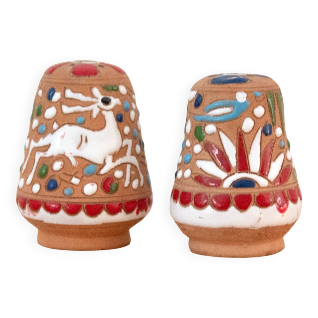 Ancien Ensemble Salière et Poivrière Vintage en Céramique Blanc