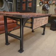 factory workbench in cast iron and wood 1930 with 9 drawers