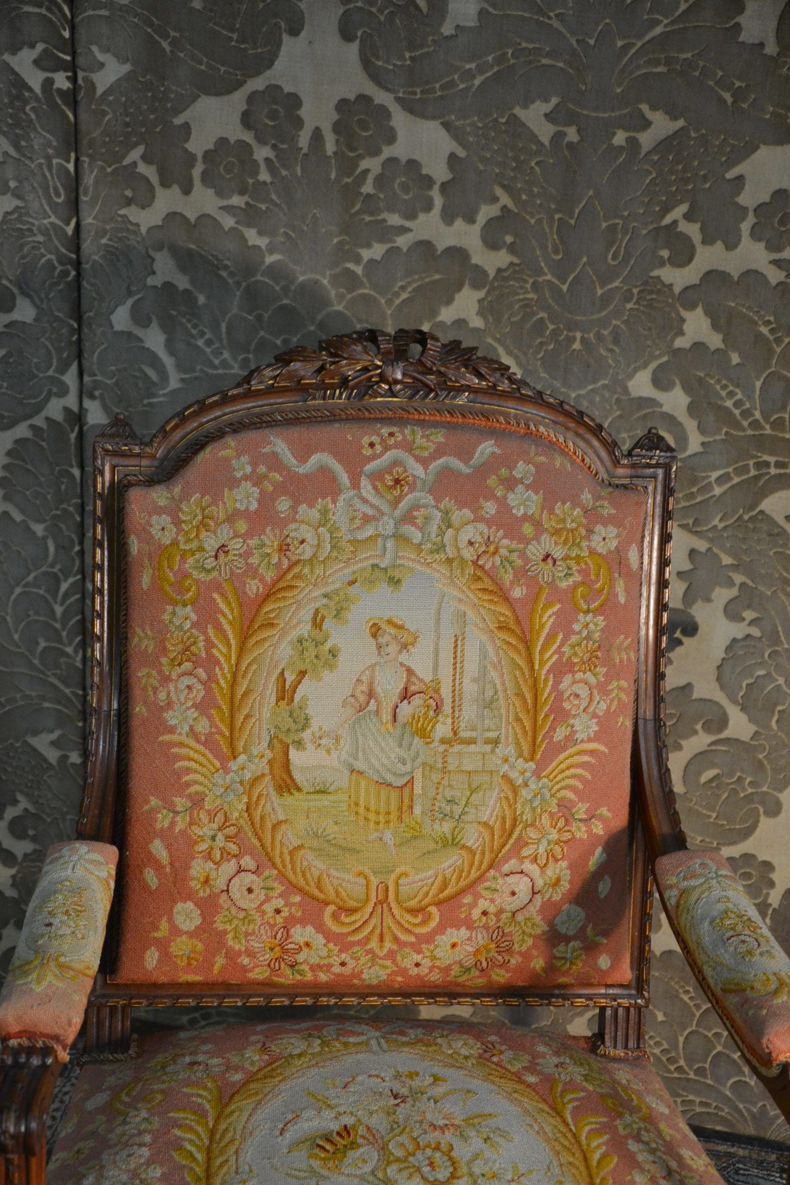 Pair of Louis XVI Style Armchairs in Walnut