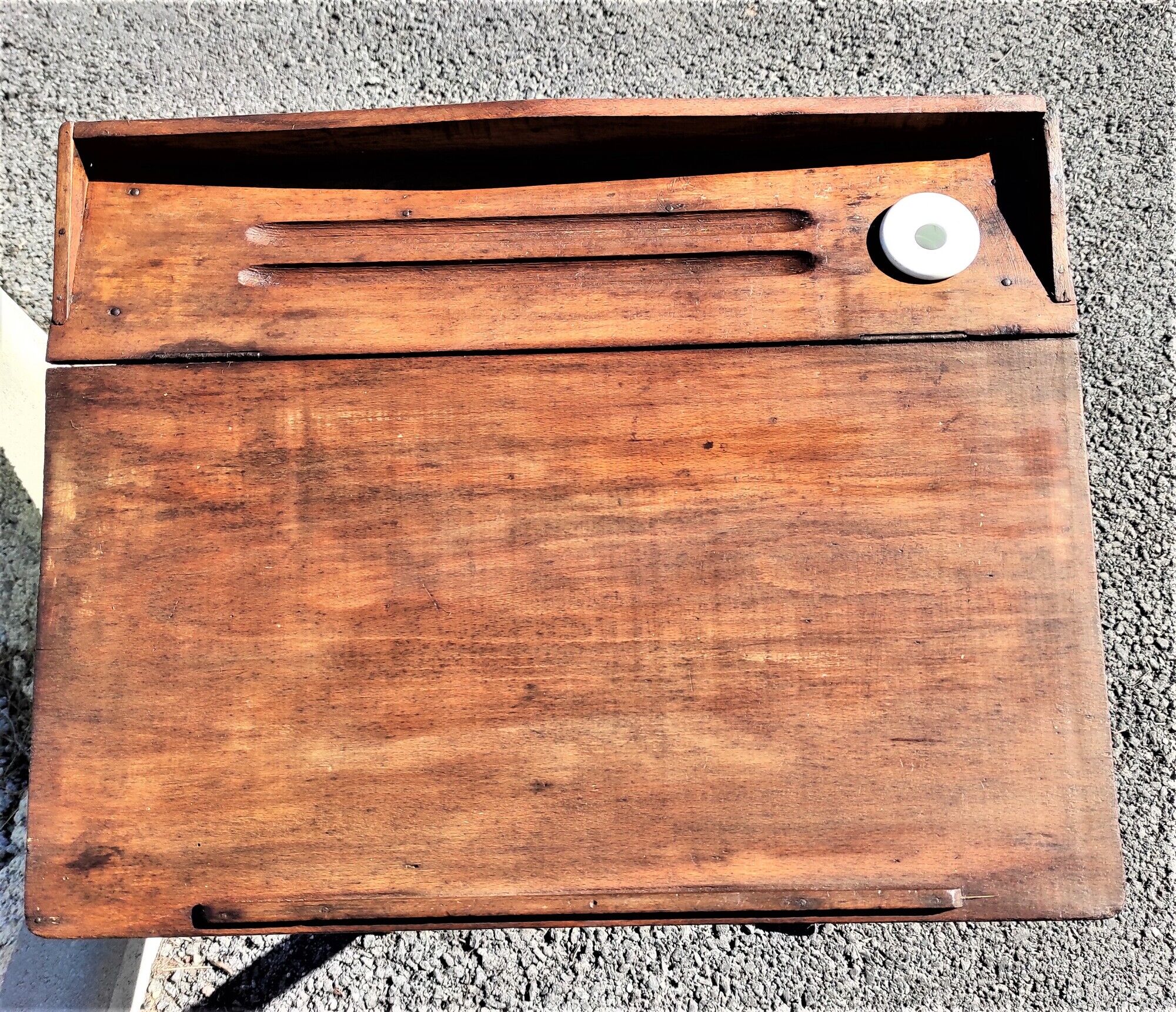 Old Desk, Foldable School Table with its porcelain inkwell