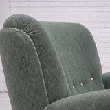 1960s, Danish armchair, light green furniture wool, oak wood legs.