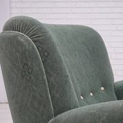 1960s, Danish armchair, light green furniture wool, oak wood legs.