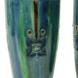 Pair of Blue Art Nouveau Vases Flemish Pottery Antiques