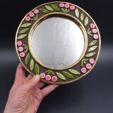 Small round mirror in earthenware- Cherry enamelled decoration - circa 1970