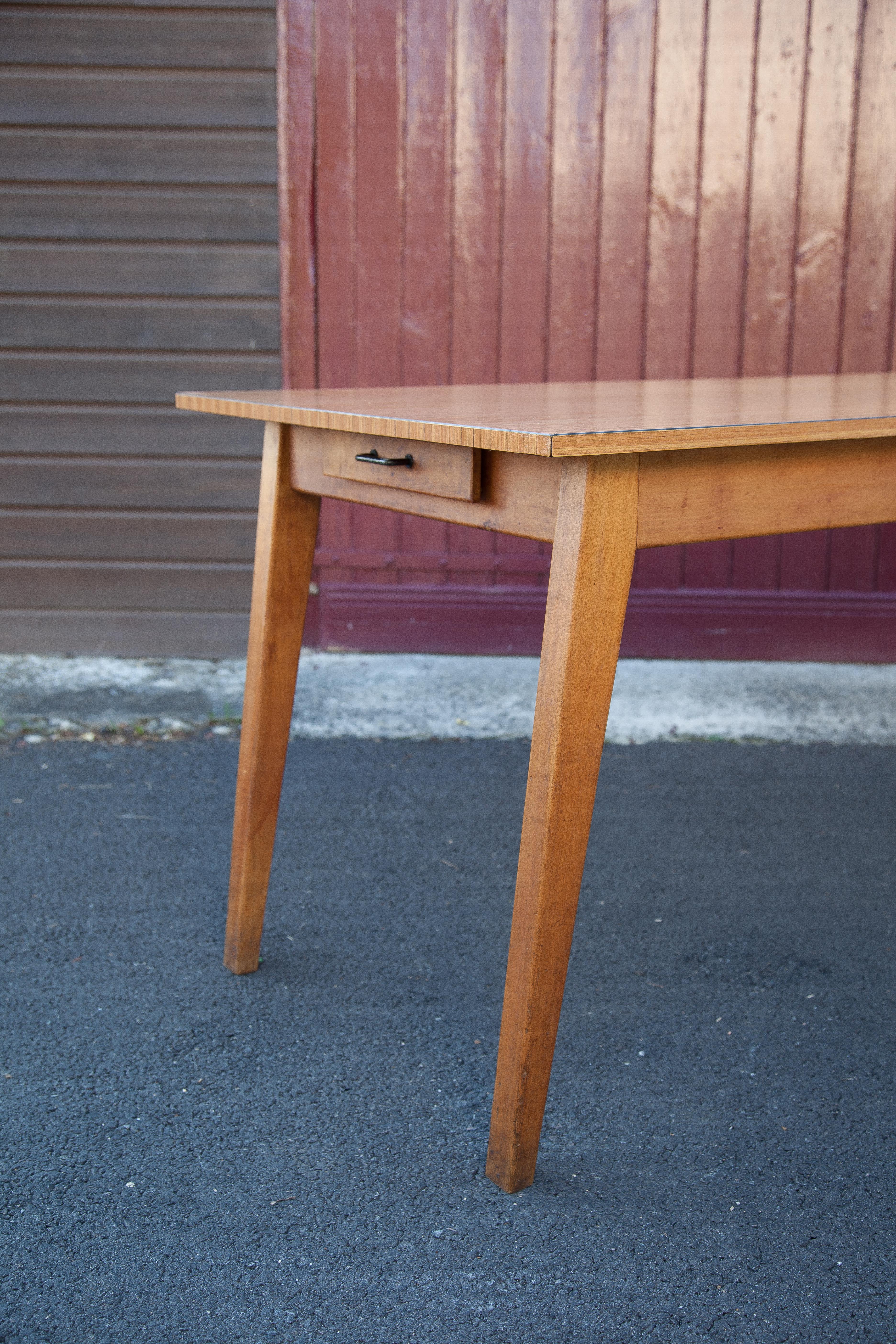 Antique dining table, wooden table and formica tray