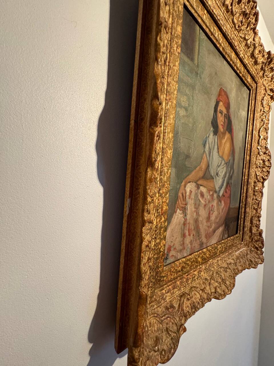 Old painting, portrait of a gypsy woman, signed Yves Diey, 20th century