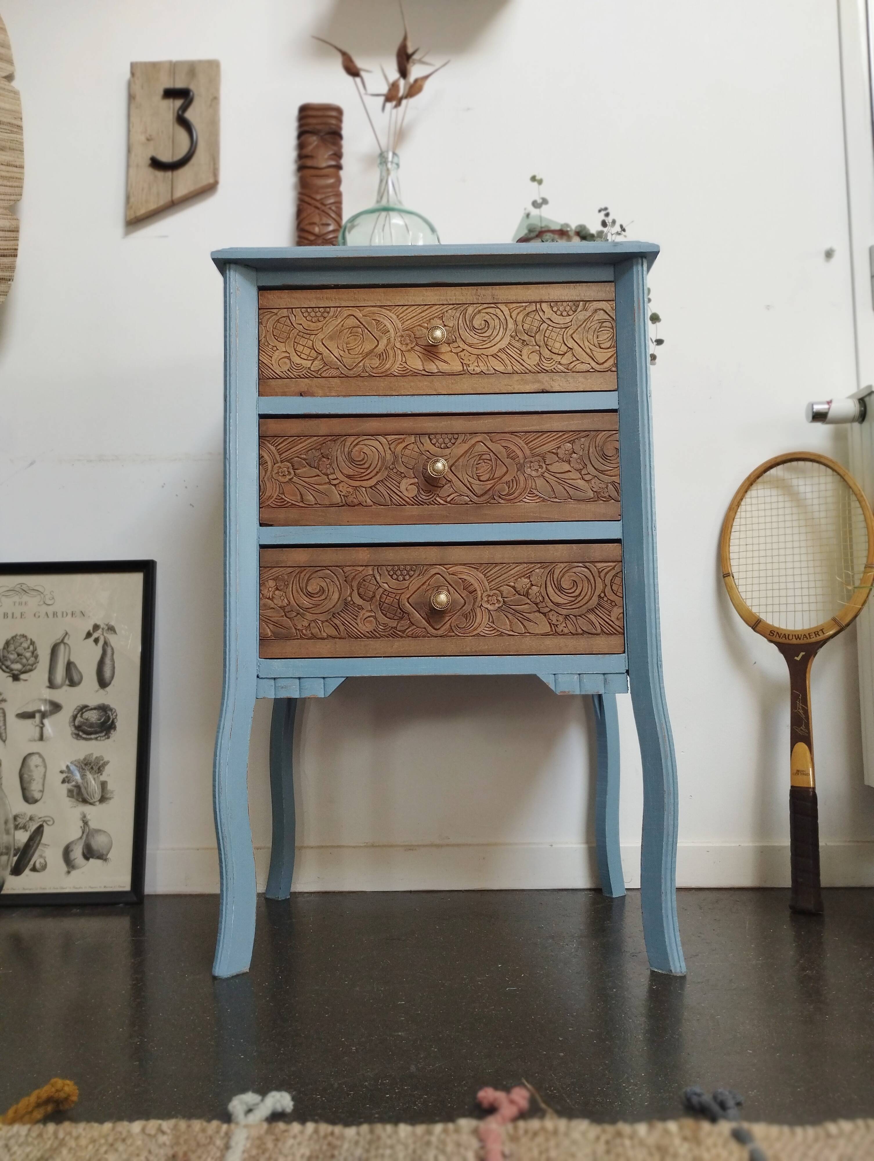 Small carved wood chest of drawers