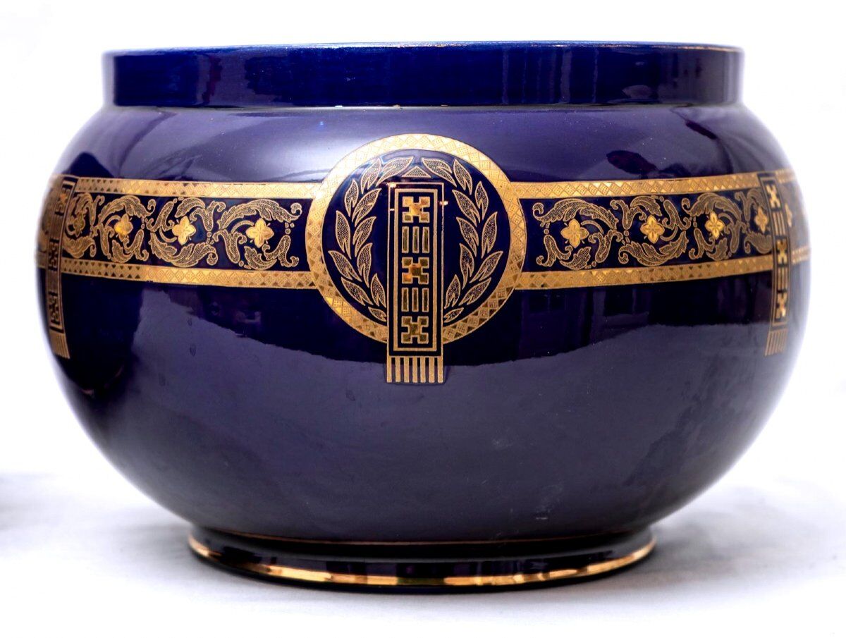 Pair of pot covers - signed and numbered sarreguemines - dark cobalt blue - xixth