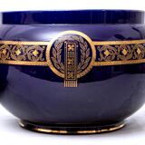 Paire de cache-pots - signée et numérotée sarreguemines - bleu cobalt foncé - xixème