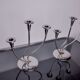 Pair of art deco candlesticks in stainless steel 3 flames, Spain, 1970