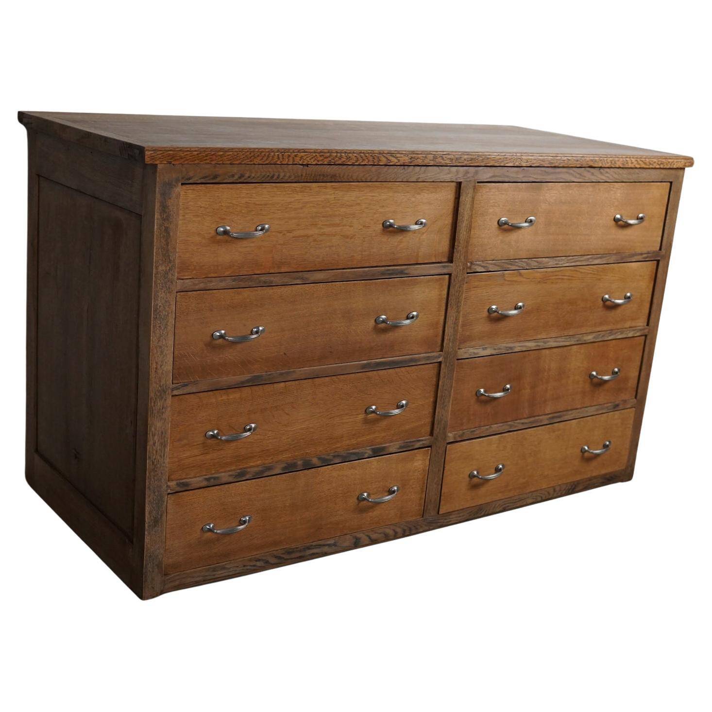 Antique French oak shop cabinet / kitchen island, 1930s