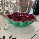 Green and red vintage dabbling enamelled ceramic shell