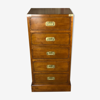 Chiffonnier / storage cabinet 5 drawers in rubber tree tint walnut and brass