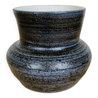 Vase bleu céramique années 50 style accolay