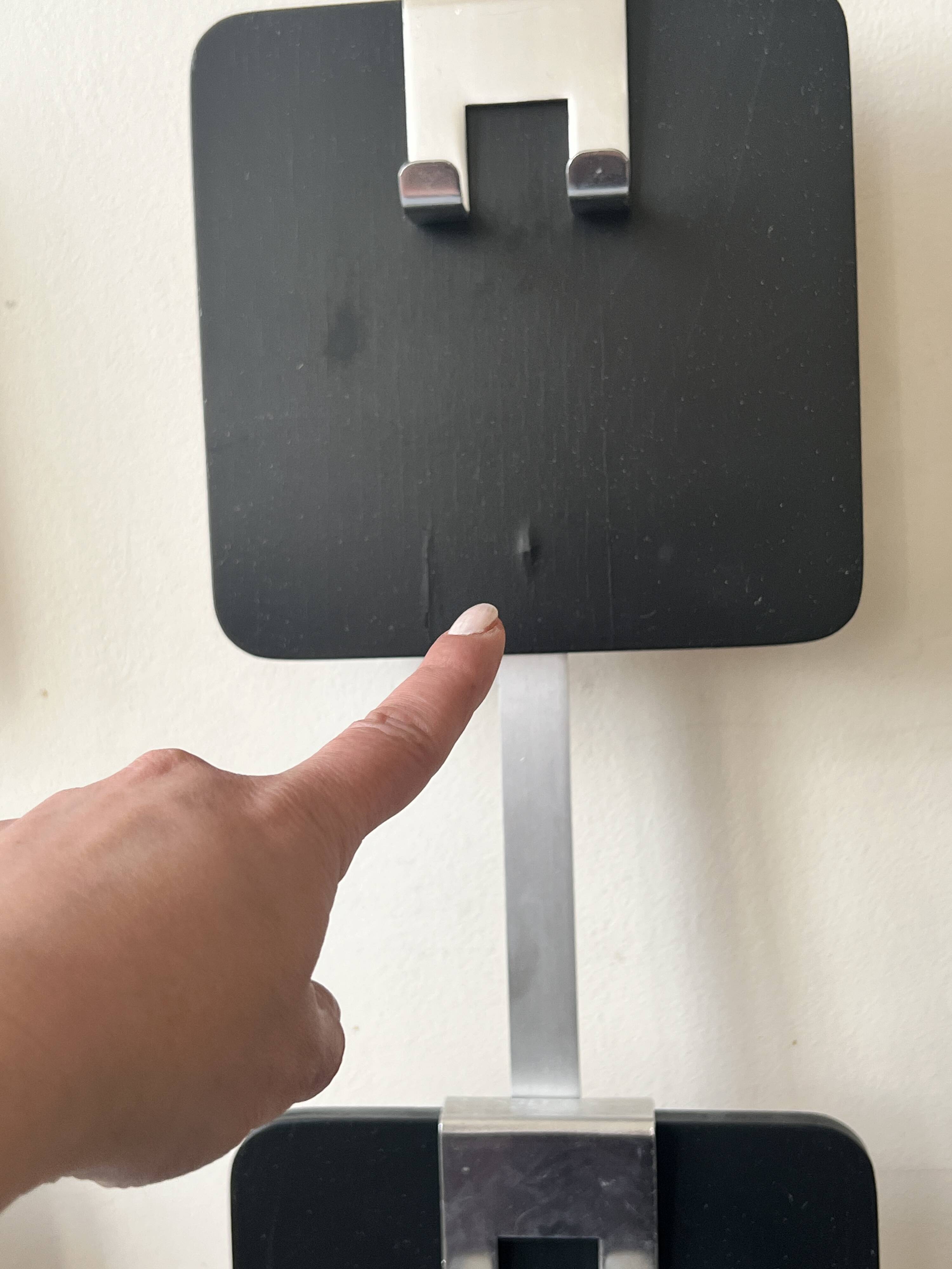 Large modernist wall coat rack in wood and metal, 1970s design.