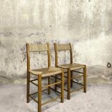 Pair of vintage wood and straw chairs