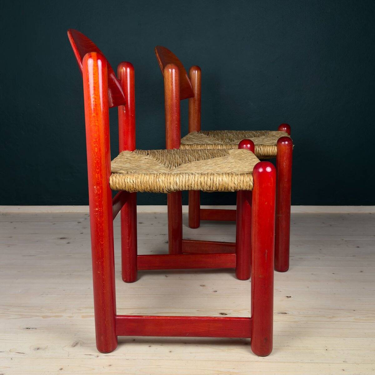 Red Padova chairs by Hank Lowenstein, Italy, 1970s, set of 2.