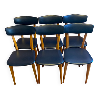 Série de 6 chaises des années 70 en simili cuir