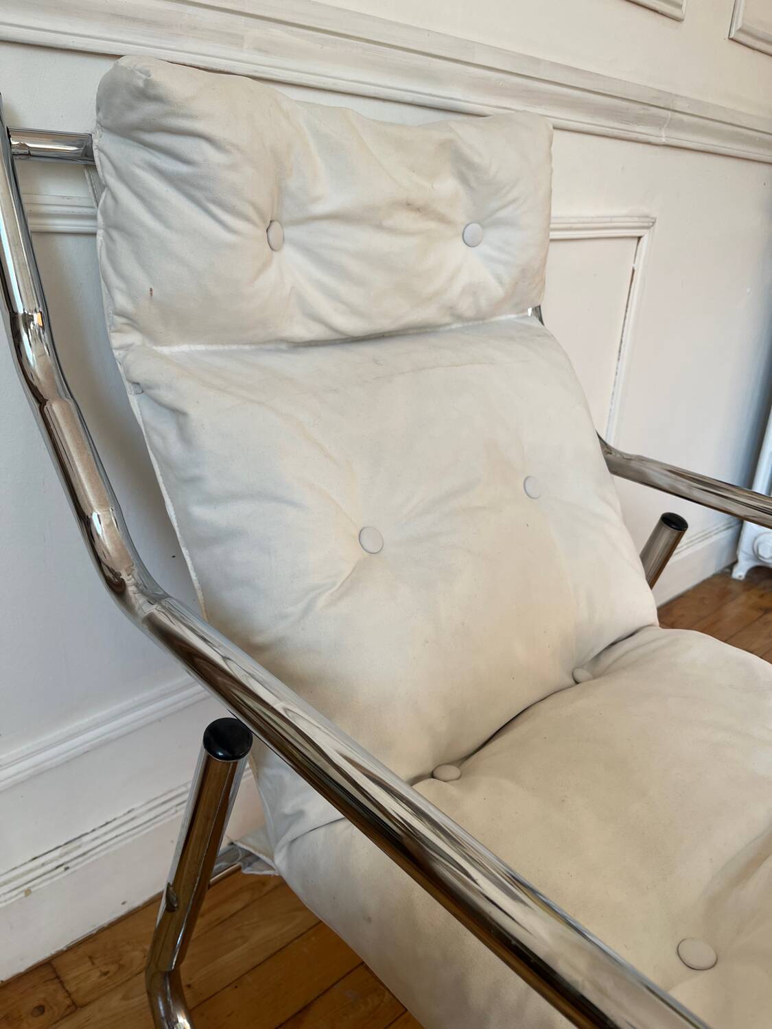 Fauteuil tubulaire en métal chromé, années 70