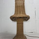 Rattan wicker "Pagoda" mushroom table lamp, Dutch 1980s