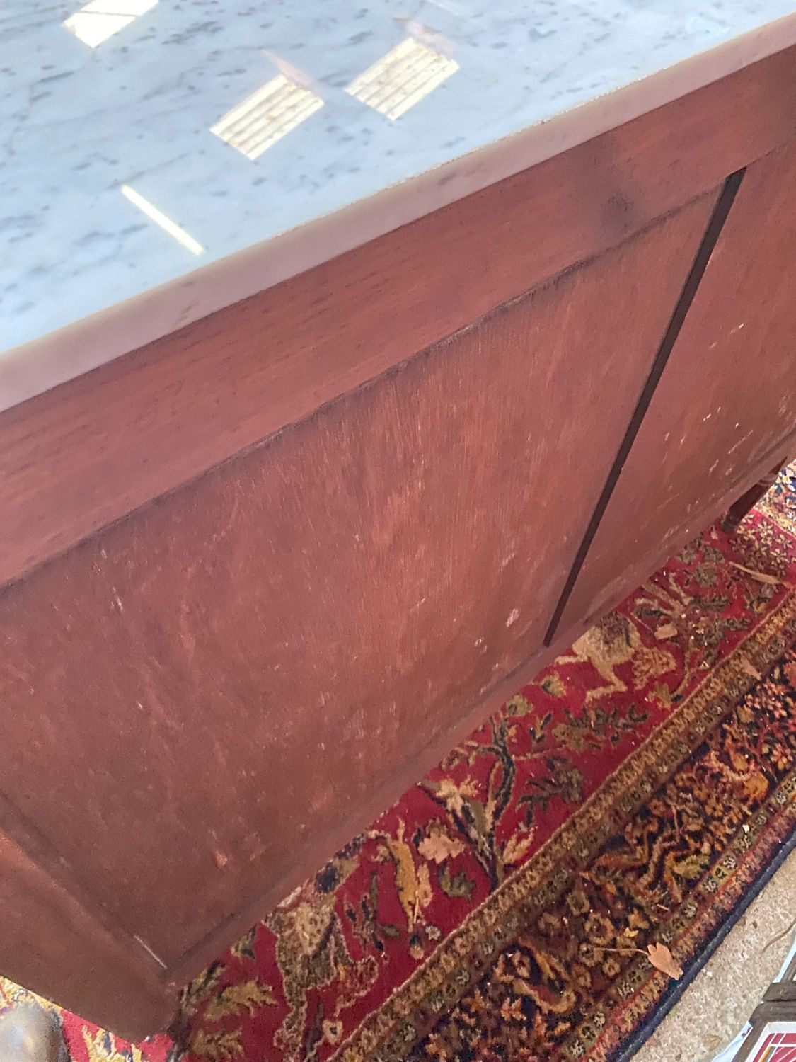 Solid wood buffet Louis XVI style with veined white marble