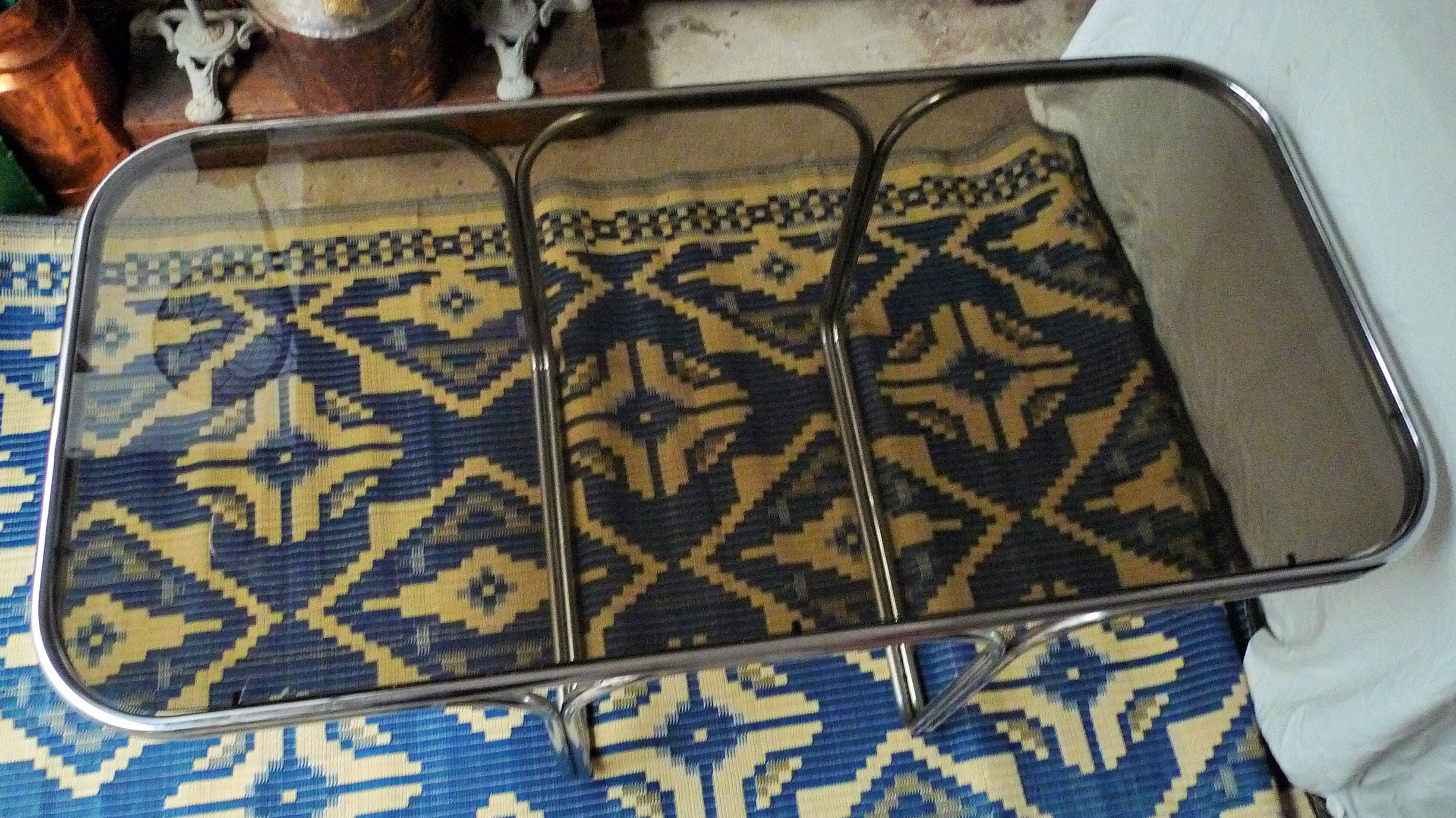 Smoked glass table, metal structure