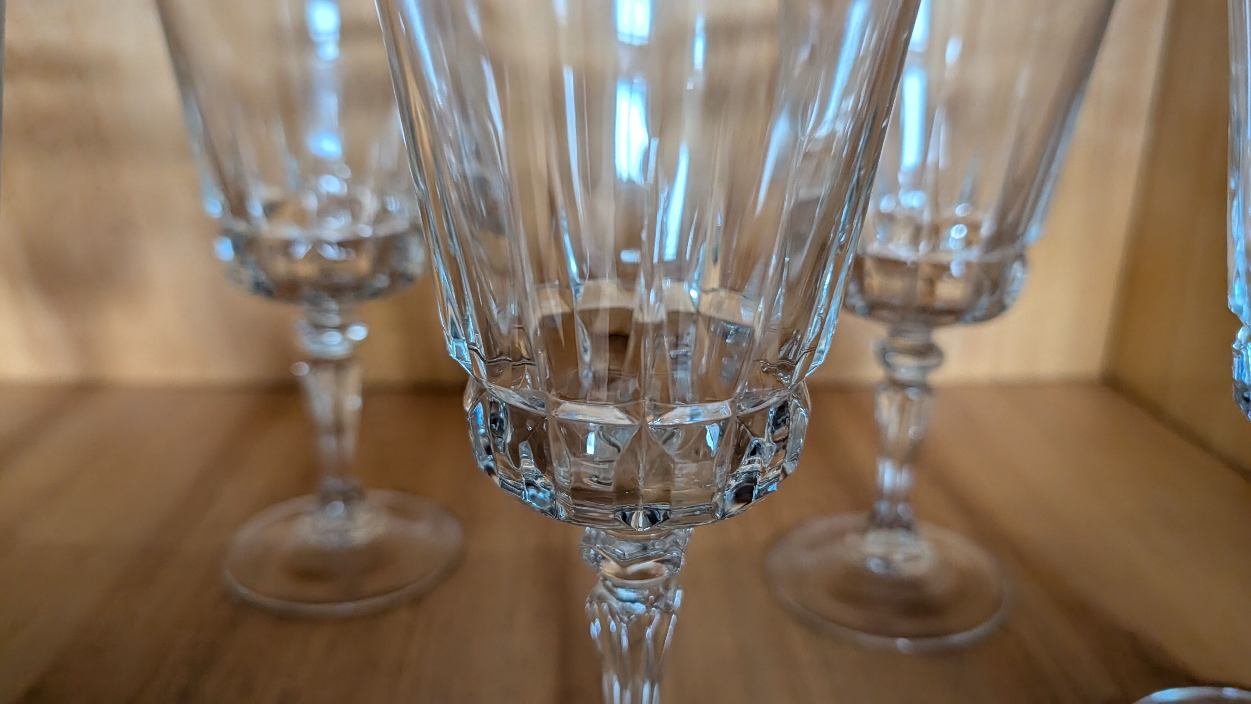 6 vintage faceted stemmed glasses