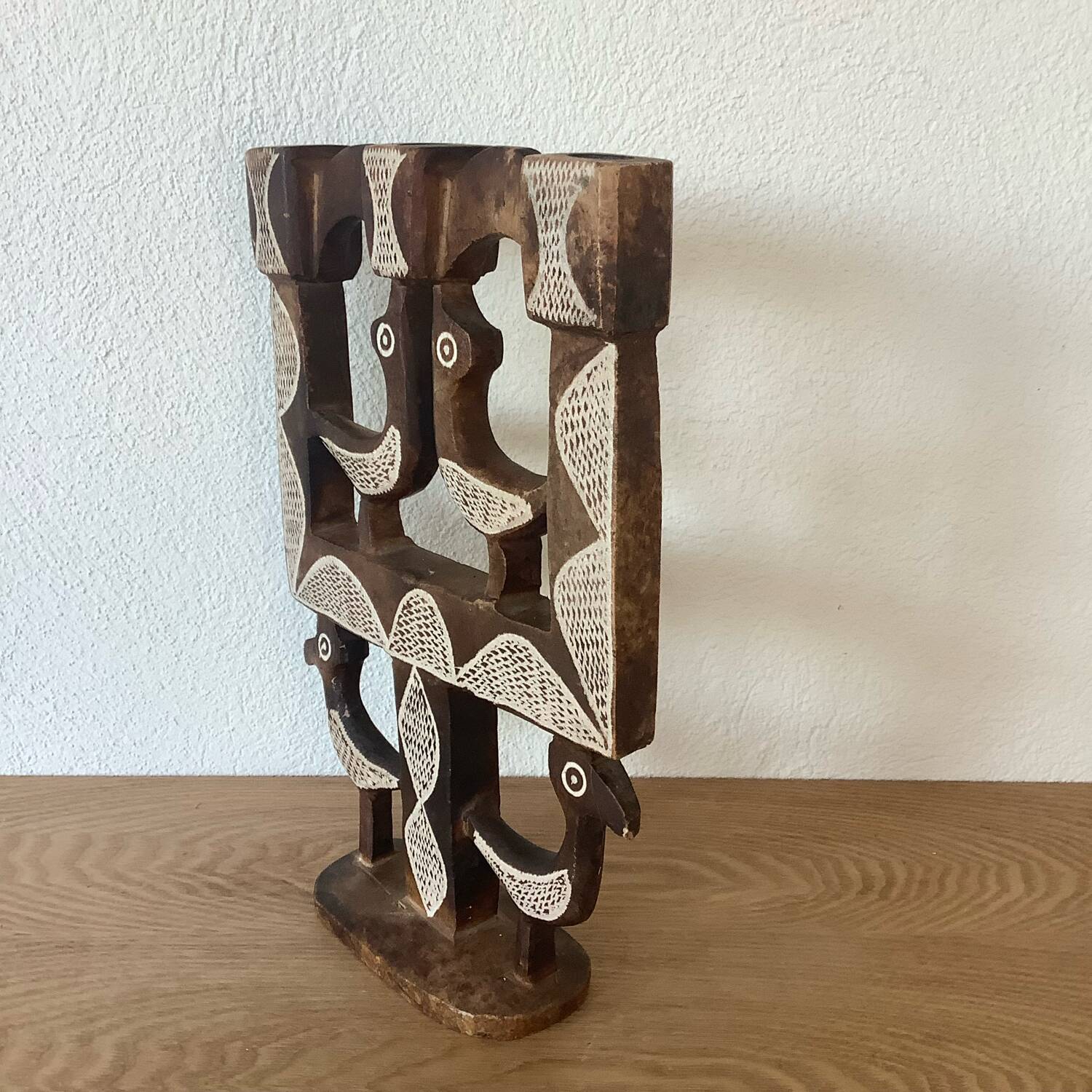 Vintage Candle Holder 70's Cut Stone Plaster Birds