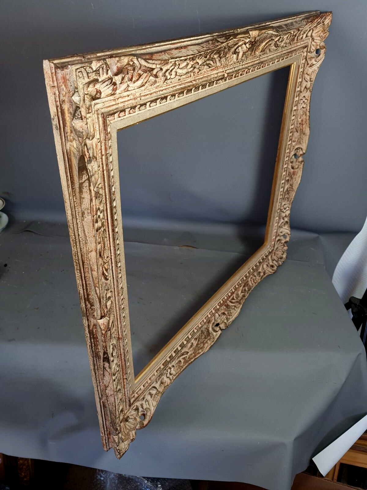 Old frame Montparnasse carved wood patinated 79x68 cm foliage 61x50.7 cm SB