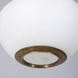 Vintage 1960s brass and opaline glass chandelier, designed by Stilnovo