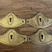 4 antique bronze/gilded brass lock plates Louis XV furniture Na