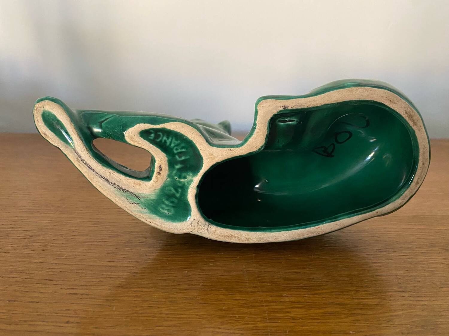 Antique St Clement German Shepherd Dog Sculpture Green Ceramic #C134