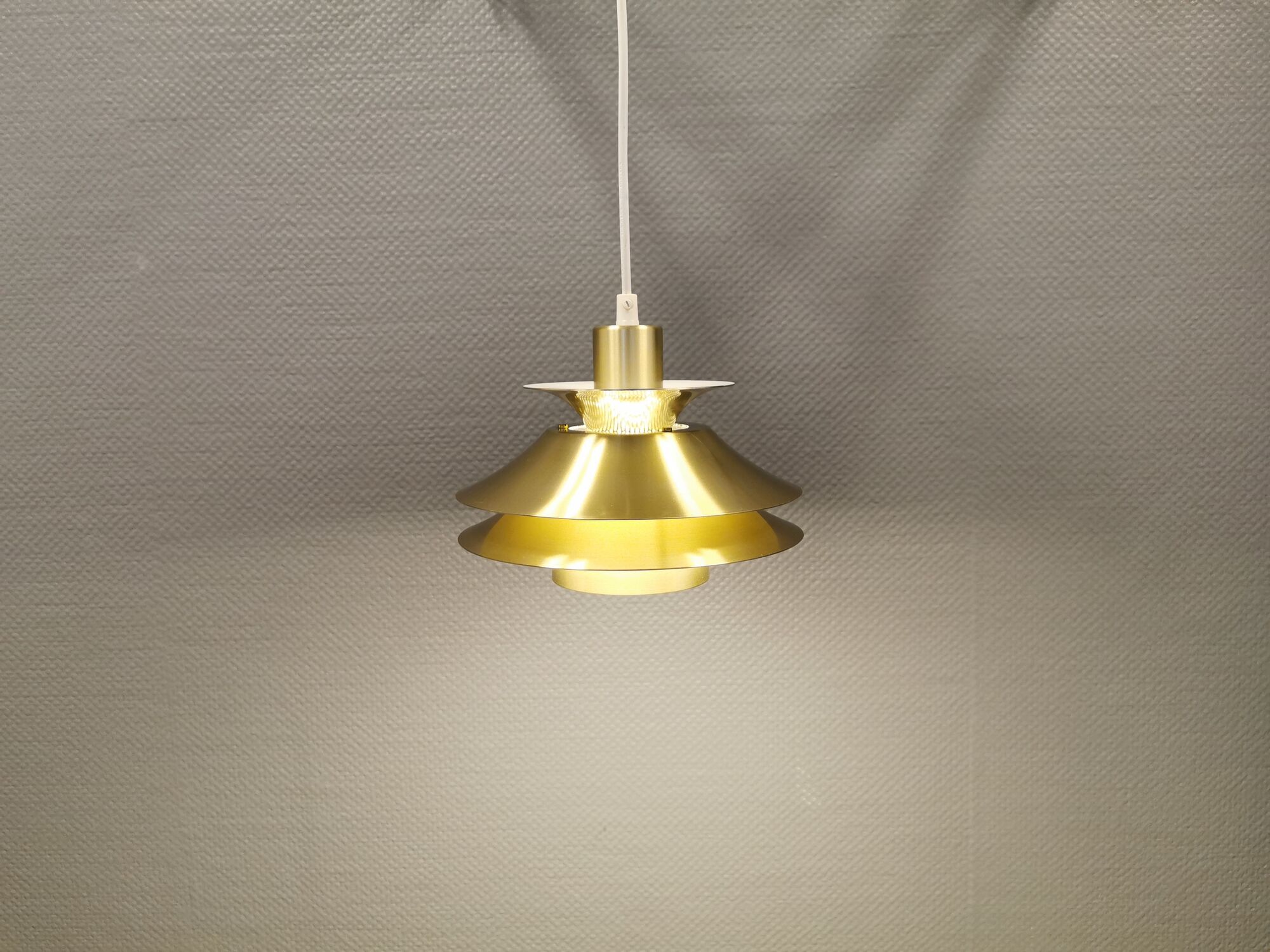 Small hanging lamp from Danish Top-lamps, in brass colored aluminum, produced in the 1980s