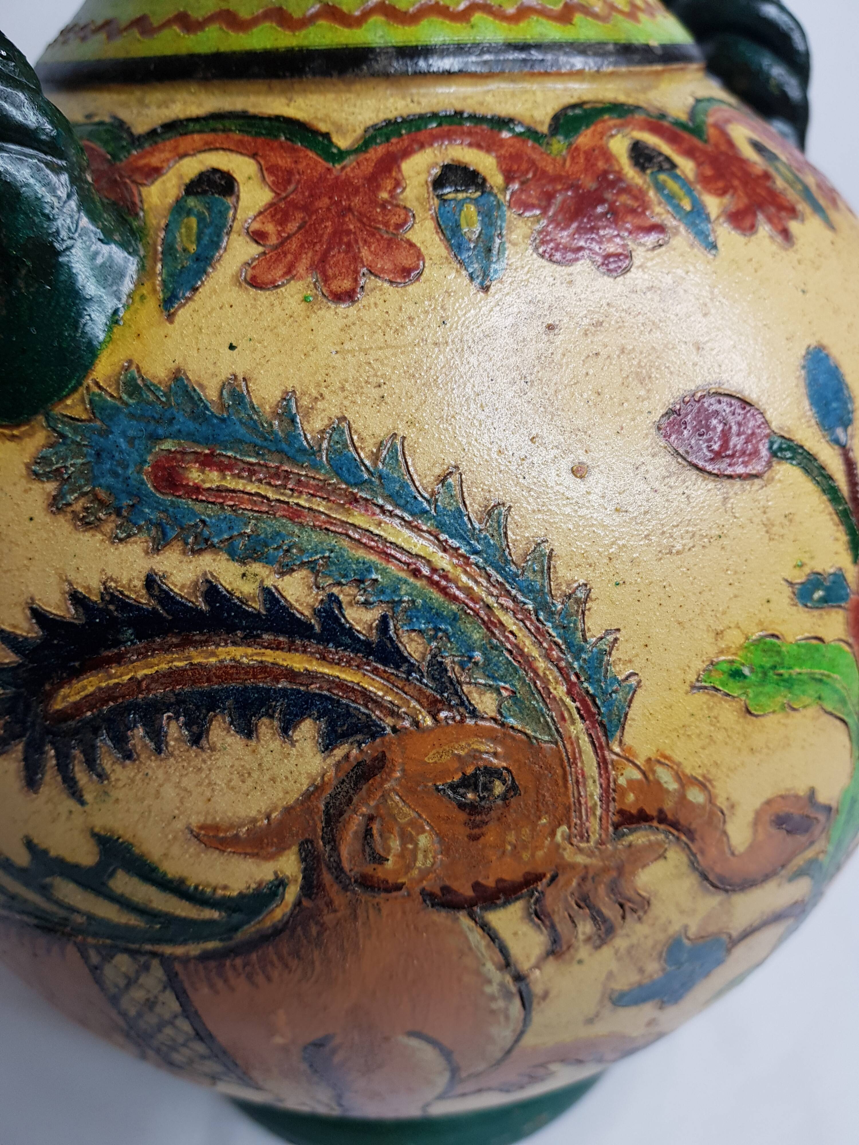Vase amphore "Arno Montopoli Italia" années 30 au décor de Chimères