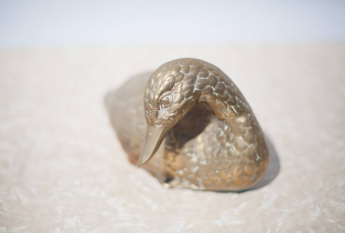 Brass duck, vintage duck figurine, brass animal, brass statue, duck statue, lying duck