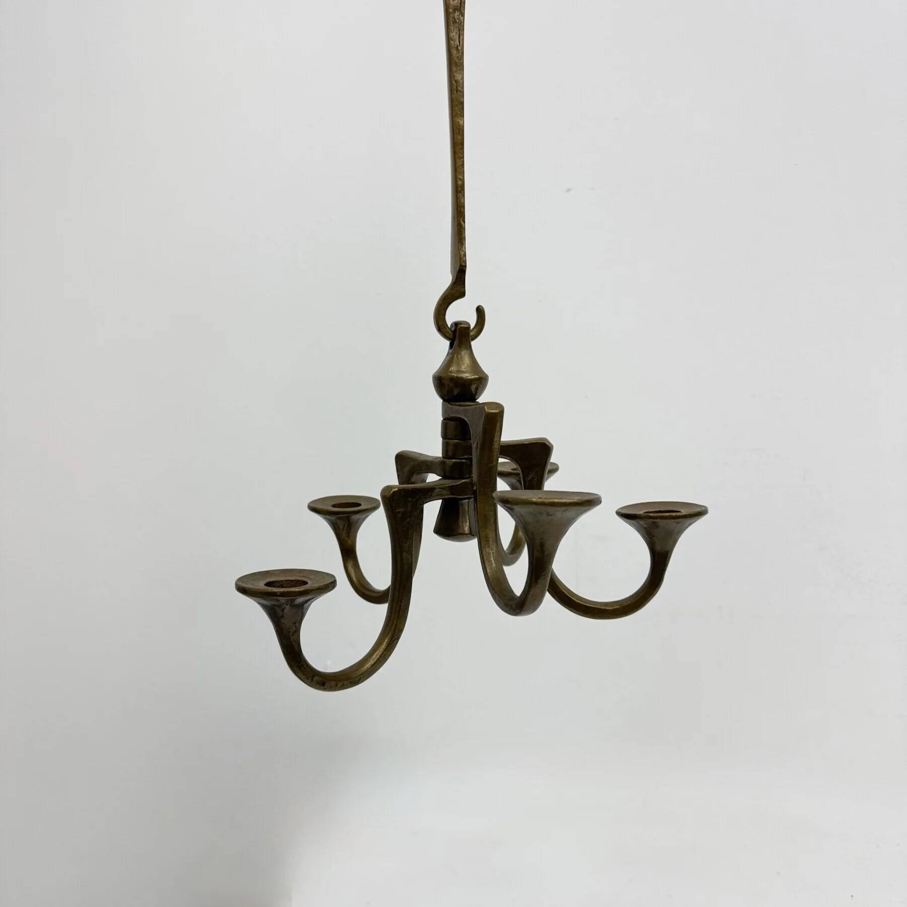 Brutalist bronze hanging chandelier by Michael Harjes, 1970s