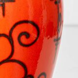 Ceramic table lamp Dutch Orange Gouda “Tokio”, 1970s, black linen shade