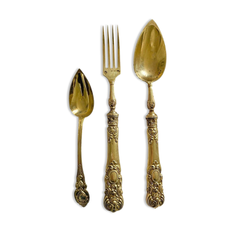 Golden cutlery in vermeil Style Louis XIV Period Napoleon III 19th century