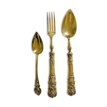 Golden cutlery in vermeil Style Louis XIV Period Napoleon III 19th century