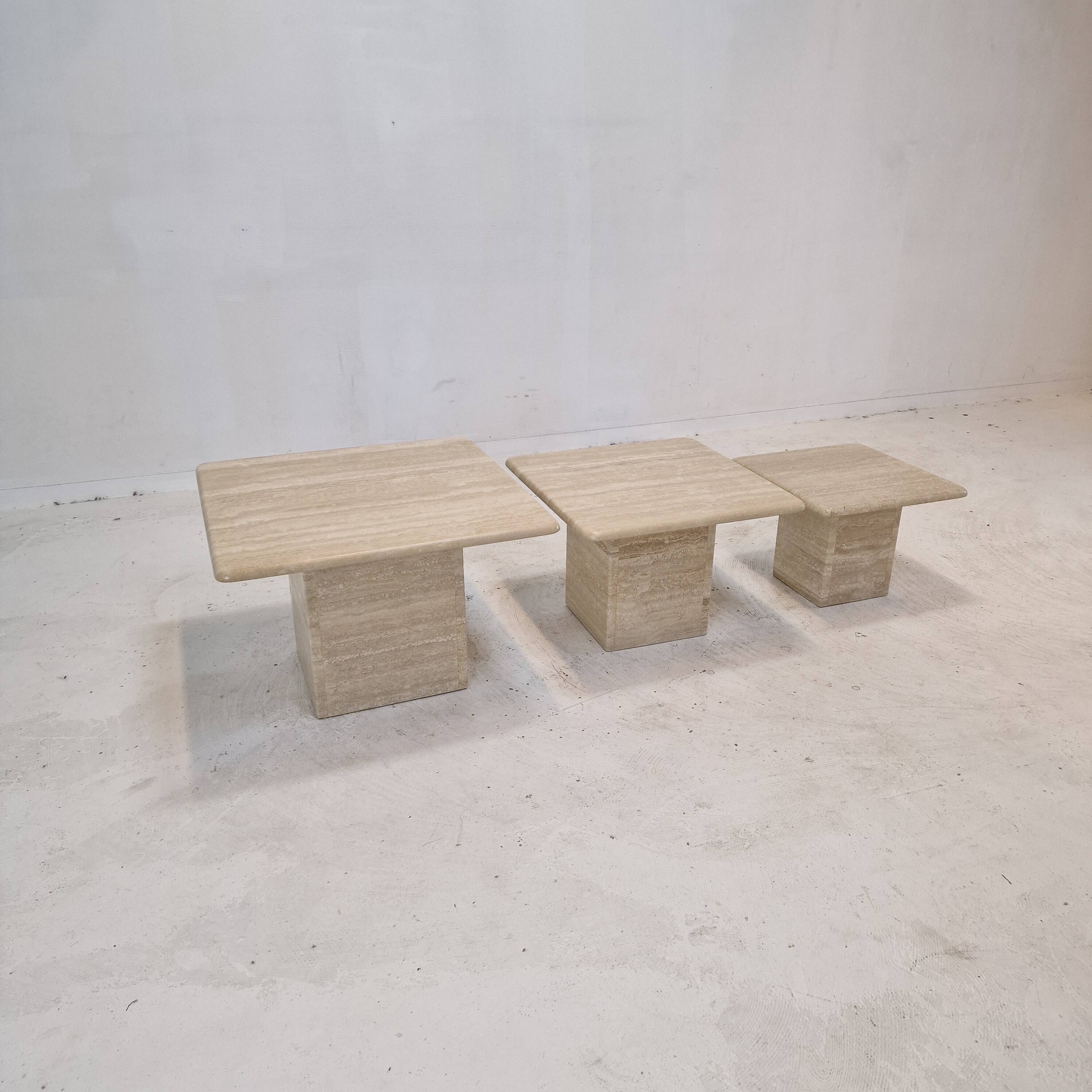 Set of 3 italian travertine coffee or side tables, 1980s