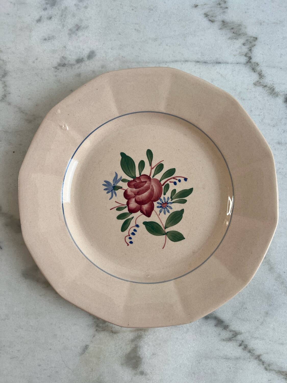 Set of 3 hand-painted flat plates from Sarreguemines