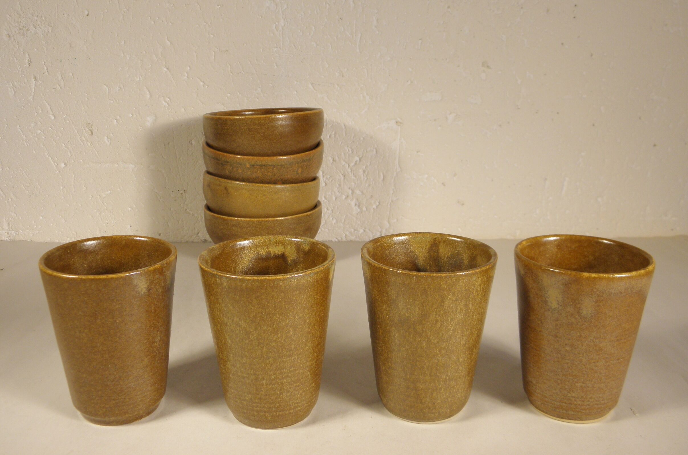 Stoneware tea bowls and tumblers