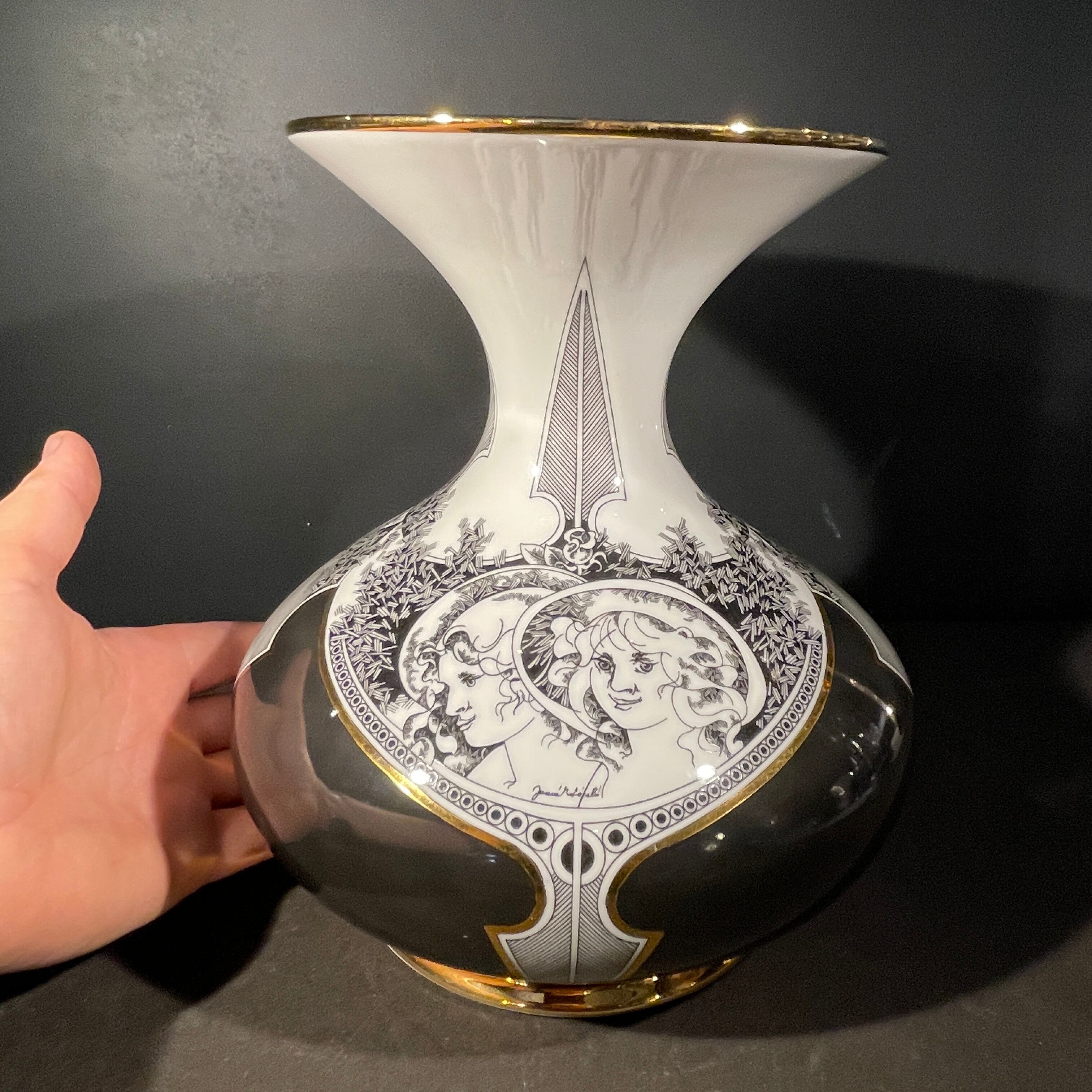 Vase by endre szasz for hollohaza hungary, golden porcelain, 1970s