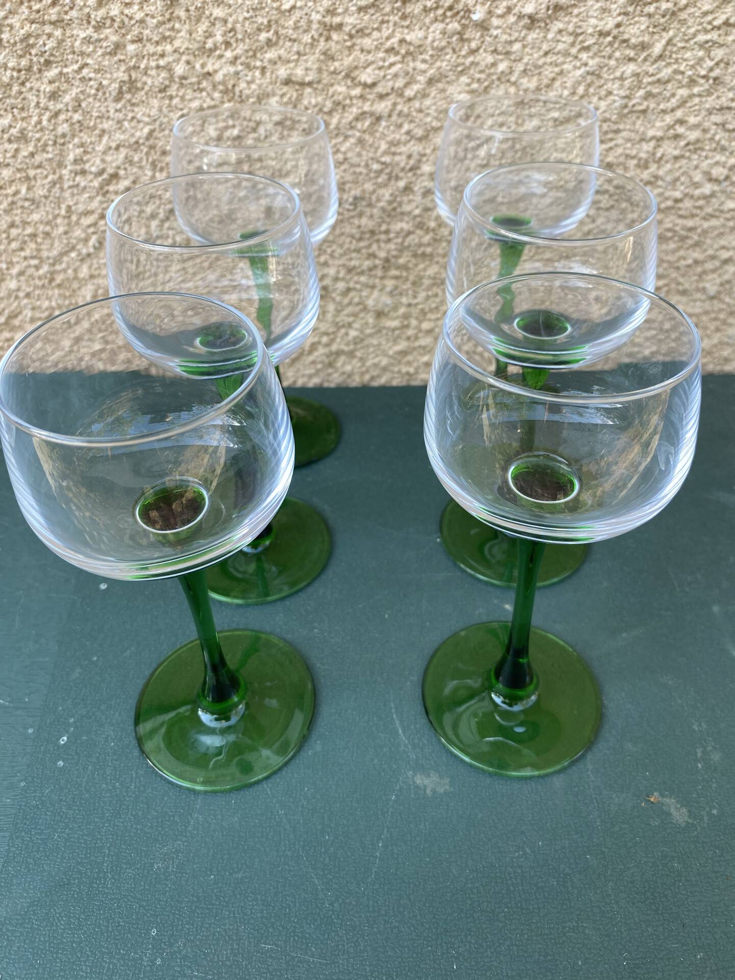 Set of 6 Vintage Alsace Wine Glasses – Emerald Green Stem