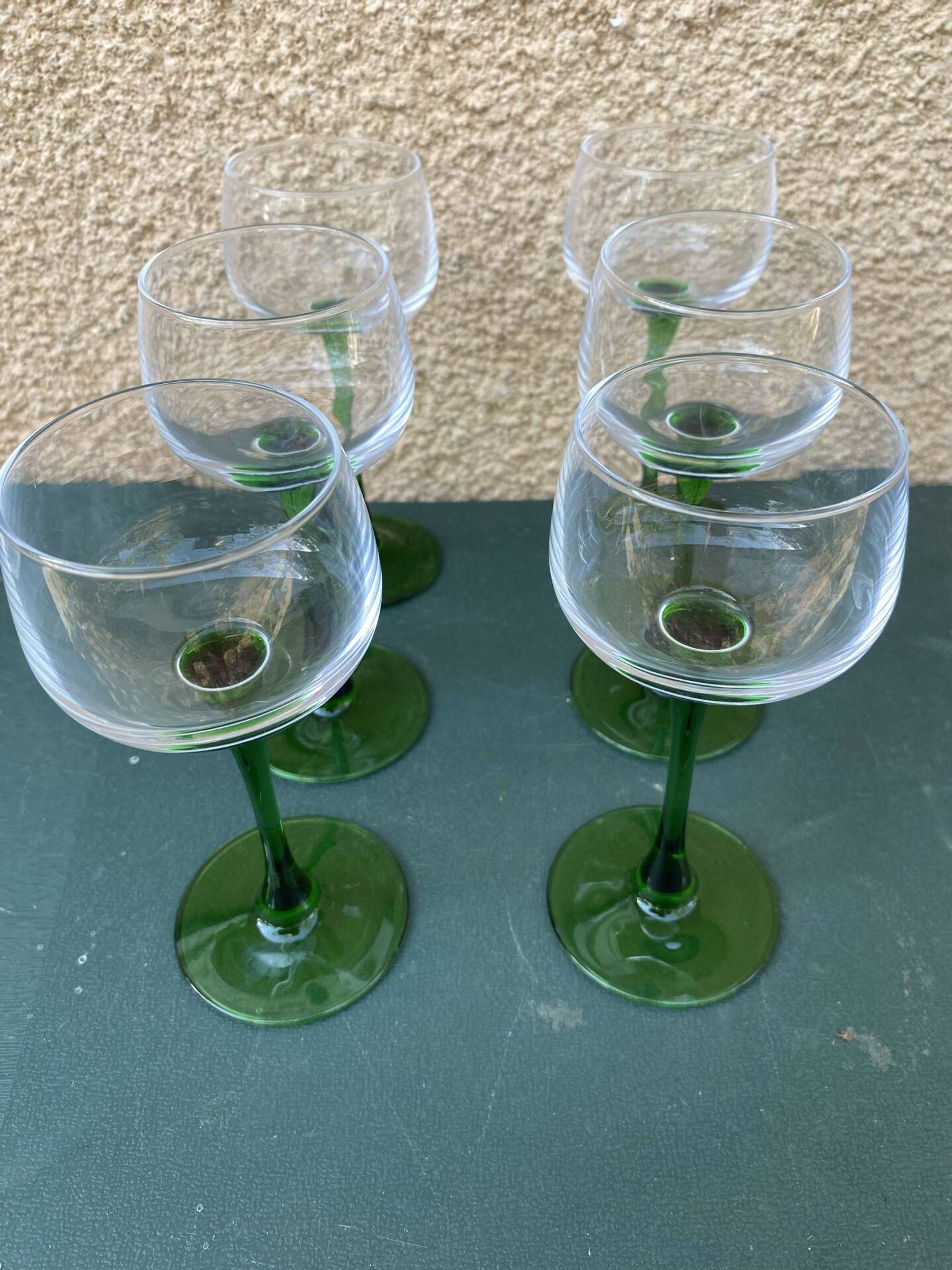 Set of 6 Vintage Alsace Wine Glasses – Emerald Green Stem