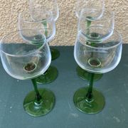 Set of 6 Vintage Alsace Wine Glasses – Emerald Green Stem