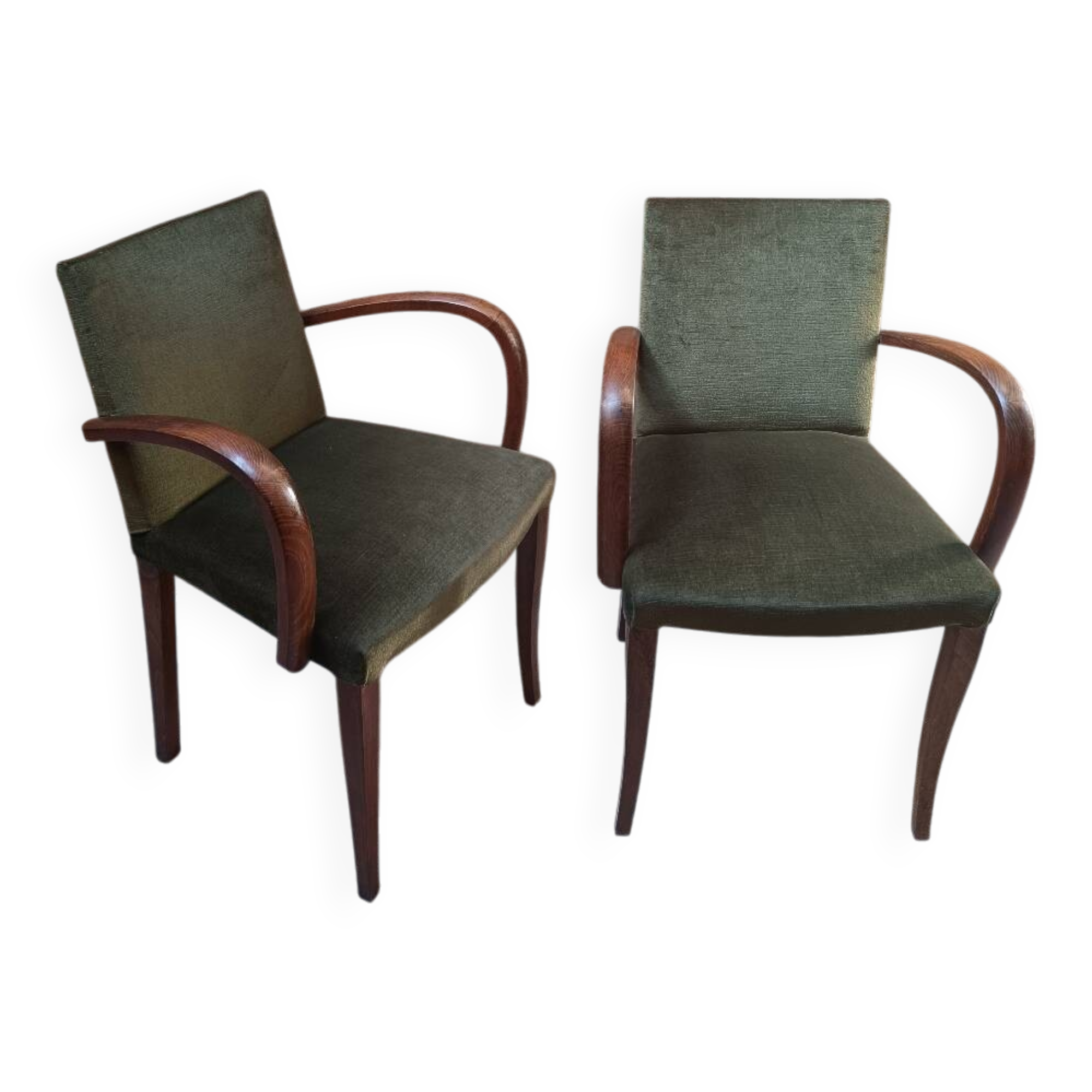 Pair of green velvet bridge club chairs