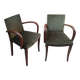 Pair of green velvet bridge club chairs