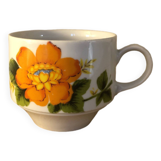 Tasse fleurie orange en porcelaine mitterteich bavaria vintage