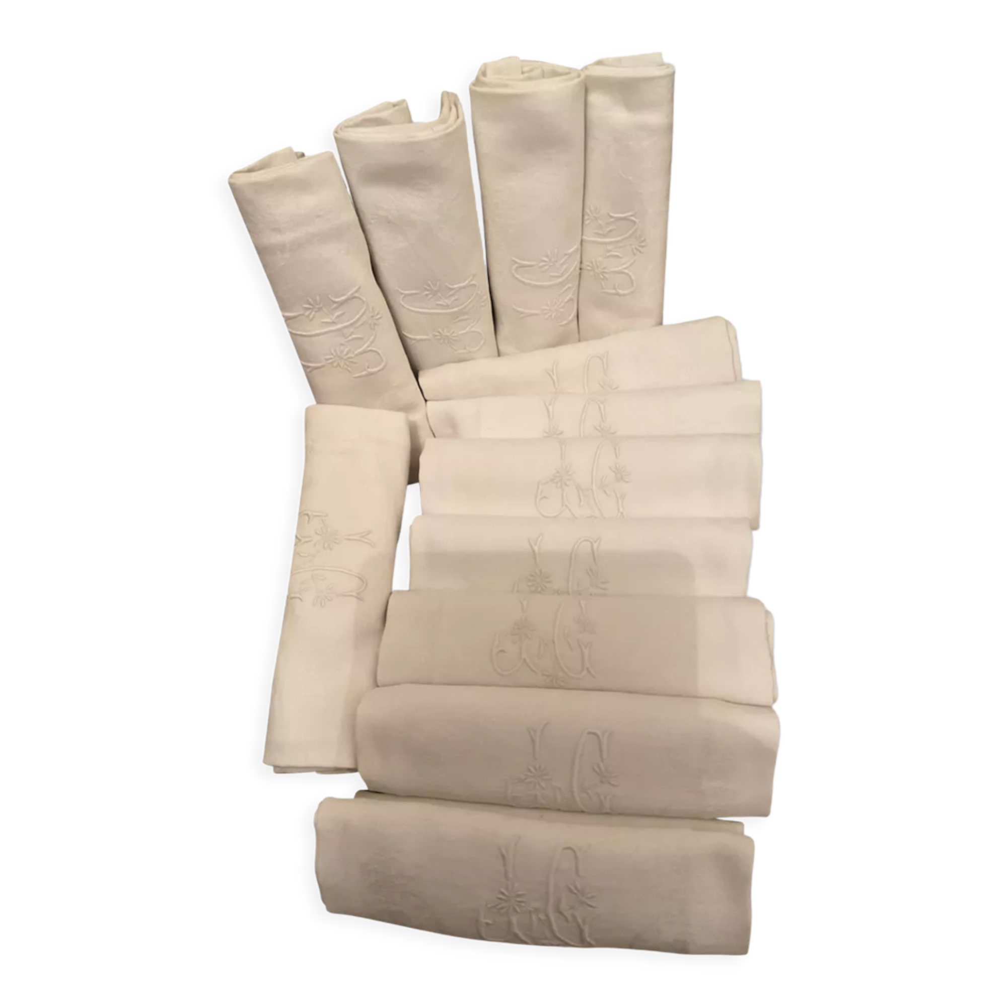 12 towels damascus linen silk embroidered monogram